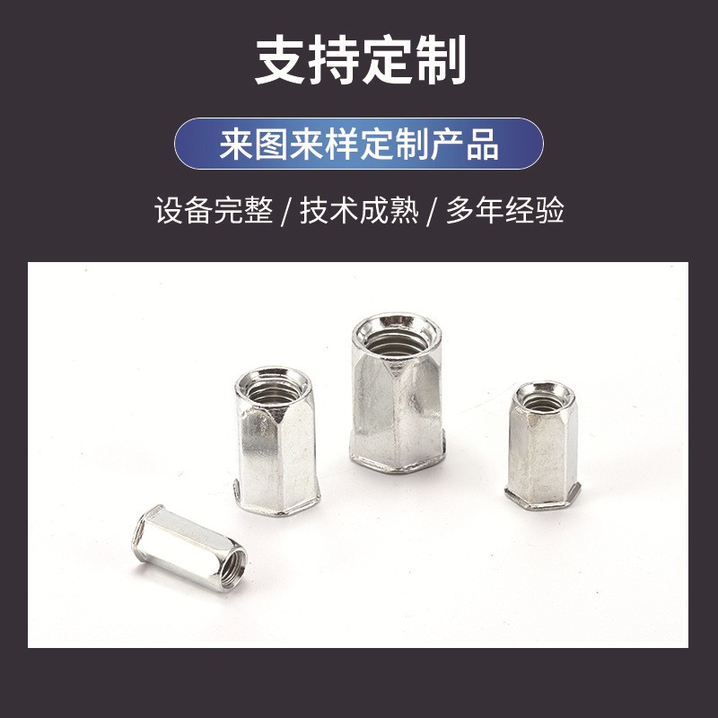 厂家现货碳钢白锌拉通孔铆拉母拉帽内螺纹小沉头全六角汽车铆螺母图2